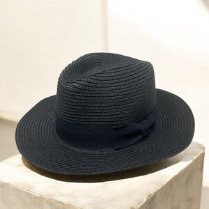 Vintage Epoch Hats Company Straw Fedora Hat Woven Black Raffia O/S Adjustable